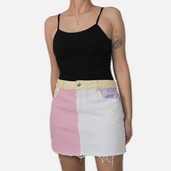 PASTEL PATCHWORK DENIM SKIRT - Picture 2 of 3